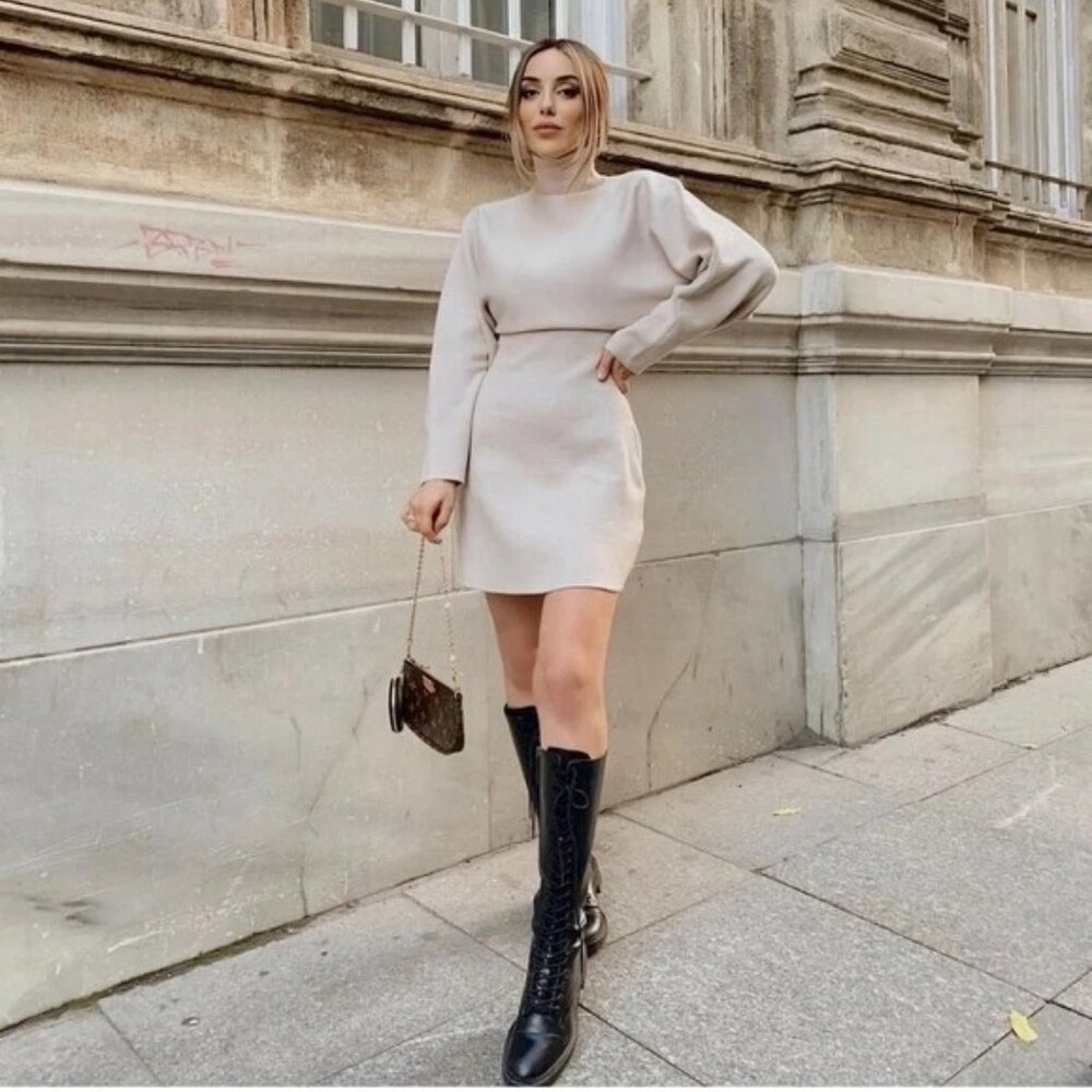 Zara High Neck Knit Mini Dress